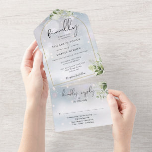 Invitación Todo En Uno Finalmente Boda de Invierno con Arco de Oro