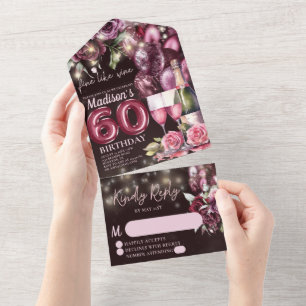 Invitación Todo En Uno Fine Like Wine Luxury 60th Birthday Rsvp