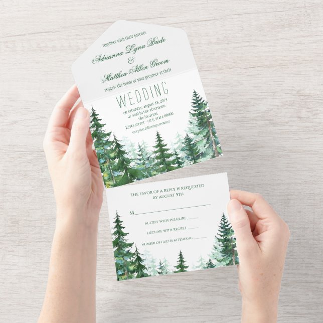 Invitación Todo En Uno Fir Tree All in One Wedding Invite (desgarro)