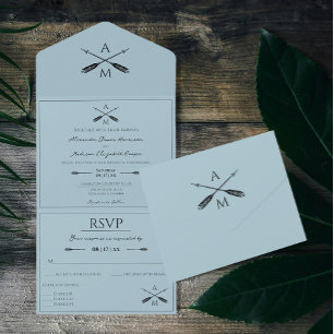 Invitación Todo En Uno Flechas y monogramas Boda   Aqua