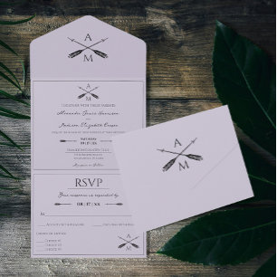 Invitación Todo En Uno Flechas y monogramas Boda   Lavanda