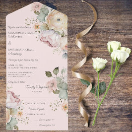 Invitación Todo En Uno Flor de colores de primavera suave