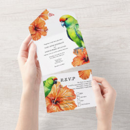 Invitación Todo En Uno Flor de hibiscus tropical del paraíso elegante