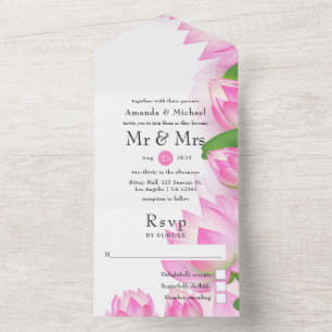 Invitación Todo En Uno Flor de Loto Acuarela Rosa Boda India