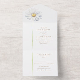 Invitación Todo En Uno Flor de margarita blanca Minimalista elegante Boda