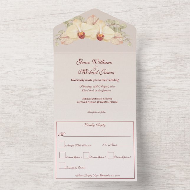 Invitación Todo En Uno Flor de orquídeas delgadas (Interior)