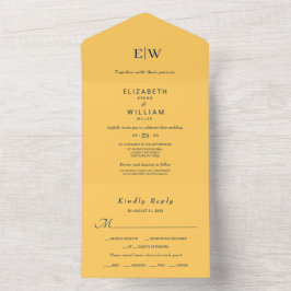 Invitación Todo En Uno Flor de rayo simple elegante con Boda monograma