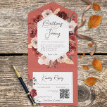 Invitación Todo En Uno Flor de roya de otoño rusa en el código QR de roya<br><div class="desc">DISPONIBLE CON O SIN CÓDIGO QR PARA ESCALAR EN EL ÁREA RSVP. Este diseño presenta un marco de rúcula floral de color arena y crema sobre un suave fondo de arcilla naranja quemado. Agregue un código QR a su invitación para que los visitantes puedan acceder rápidamente a su sitio Web...</div>