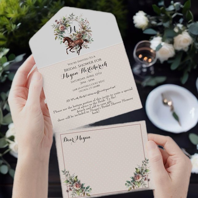 Invitación Todo En Uno Flor ecuestre de caballos tostada (Personalize this beautiful design!)