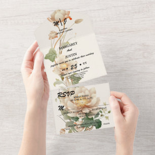 Invitación Todo En Uno Flor Lotus de Boda Vintage