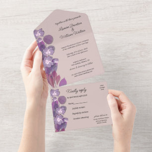 Invitación Todo En Uno Flor morada malva