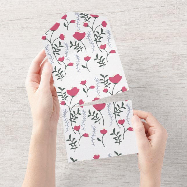 Invitación Todo En Uno Flor rosa (desgarro)