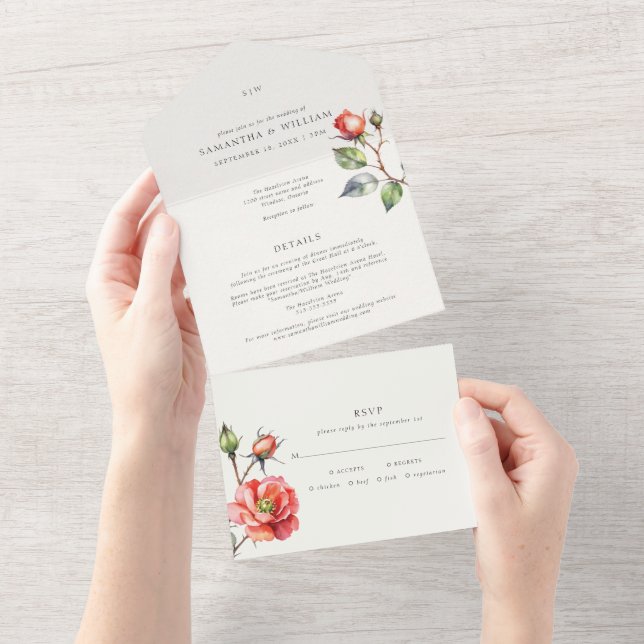 Invitación Todo En Uno Flor Rosa acuarela (desgarro)