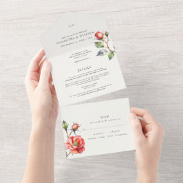 Invitación Todo En Uno Flor Rosa acuarela