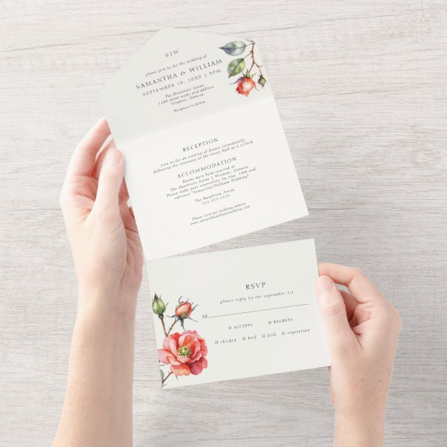 Invitación Todo En Uno Flor Rosa acuarela (desgarro)