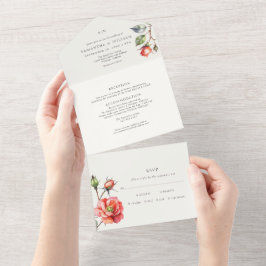 Invitación Todo En Uno Flor Rosa acuarela