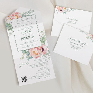 Invitación Todo En Uno Flor Rosa Vietnamita Bilingüe