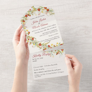 Invitación Todo En Uno Flor Silvestre Amarilla Foliage de Marigold Boda
