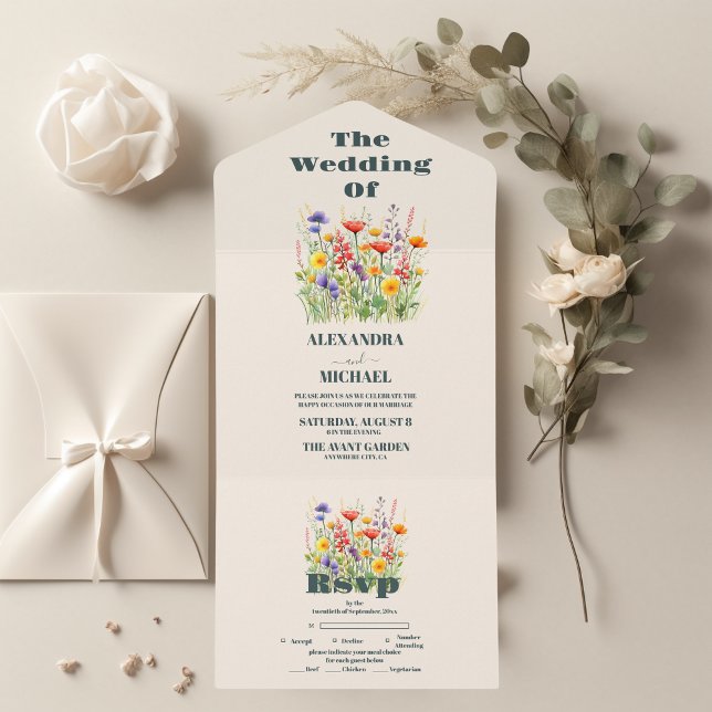 Invitación Todo En Uno Flor silvestre Boda Boho Country Floral (Subido por el creador)