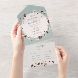 Invitación Todo En Uno Flor silvestre de cobre de Borgoña | Sello Verde a