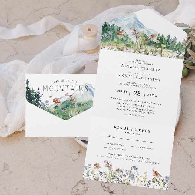 Invitación Todo En Uno Flor silvestre de montaña rusa | Boda Boho (Subido por el creador)