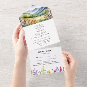 Invitación Todo En Uno Flor silvestre de montaña rusa   Boda Boho