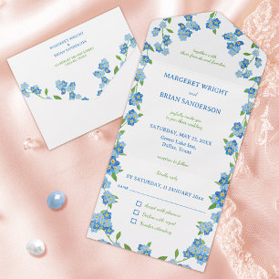 Invitación Todo En Uno Flor silvestre me olvida no color de agua azul flo