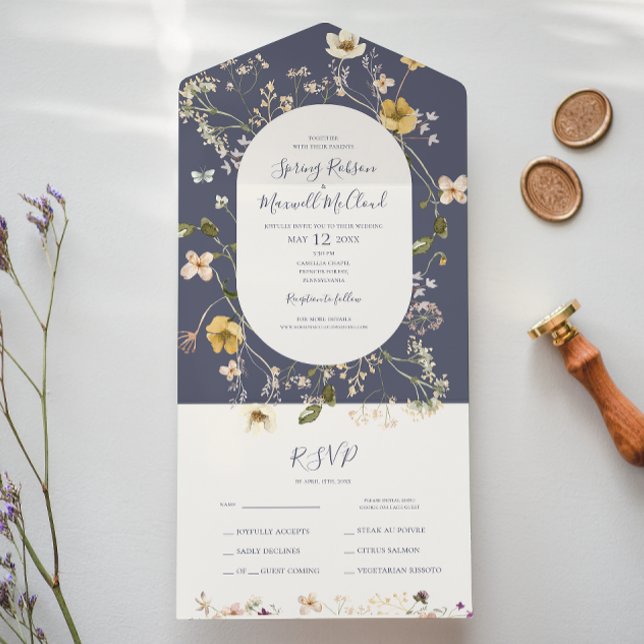 Invitación Todo En Uno Flor silvestre primavera | Sello Púrpura Dusto Y E (Subido por el creador)
