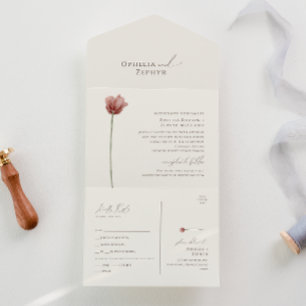 Invitación Todo En Uno Flor silvestre simple   Sello beige y envío