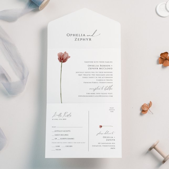 Invitación Todo En Uno Flor silvestre simple | Sello y envío (Subido por el creador)