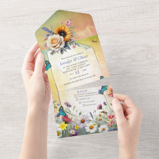 Invitación Todo En Uno Floraciones de primavera y verano florecientes (desgarro)