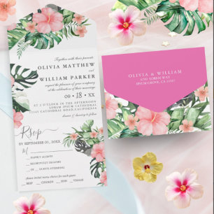 Invitación Todo En Uno Floral acuarela Boda de presupuesto de vegetación 