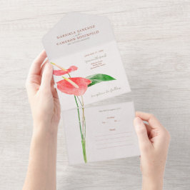 Invitación Todo En Uno Floral acuarela Boda de pulsera tropical