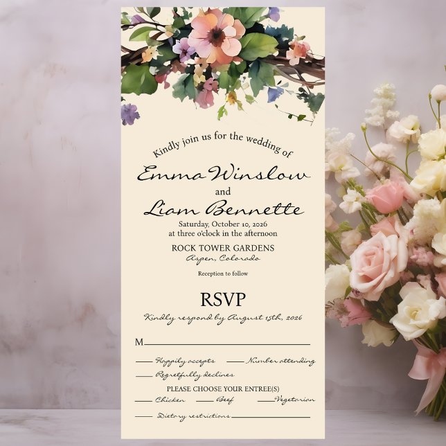 Invitación Todo En Uno Floral acuarela, todo en una boda. (Inside facing)