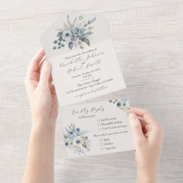 Invitación Todo En Uno Floral azul invernal