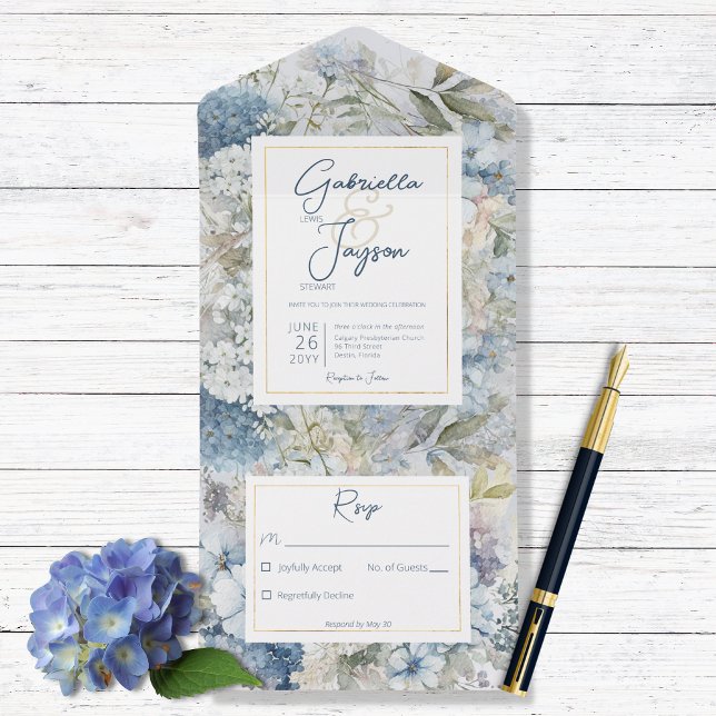 Invitación Todo En Uno Floral azul rústico acuarela sin cena (Subido por el creador)