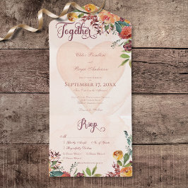Invitación Todo En Uno Floral Boho Heart Peach Jewel Dinner