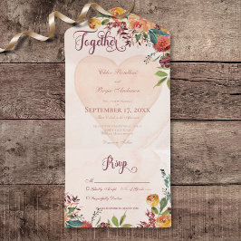 Invitación Todo En Uno Floral Boho Heart Peach Jewel No Dinner
