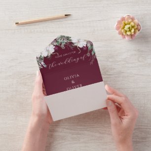 Invitación Todo En Uno Floral burgundy rubia boda rústico