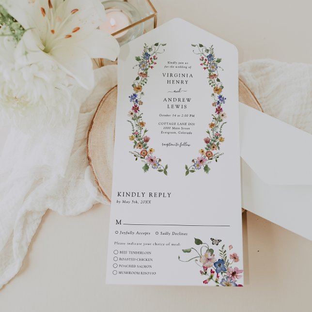 Invitación Todo en Uno Floral Colorida (Colorful Floral Wedding All In One Invite by Painted Paperie
)
