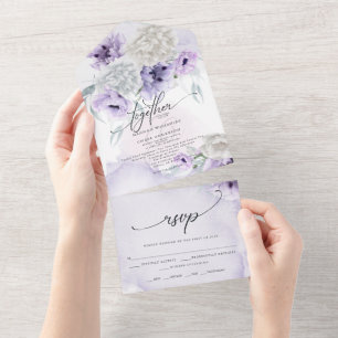 Invitación Todo En Uno Floral de Dalia Amapola Lila Elegante Rústica