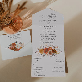 Invitación Todo En Uno Floral de otoño roja y Naranja 2 Boda