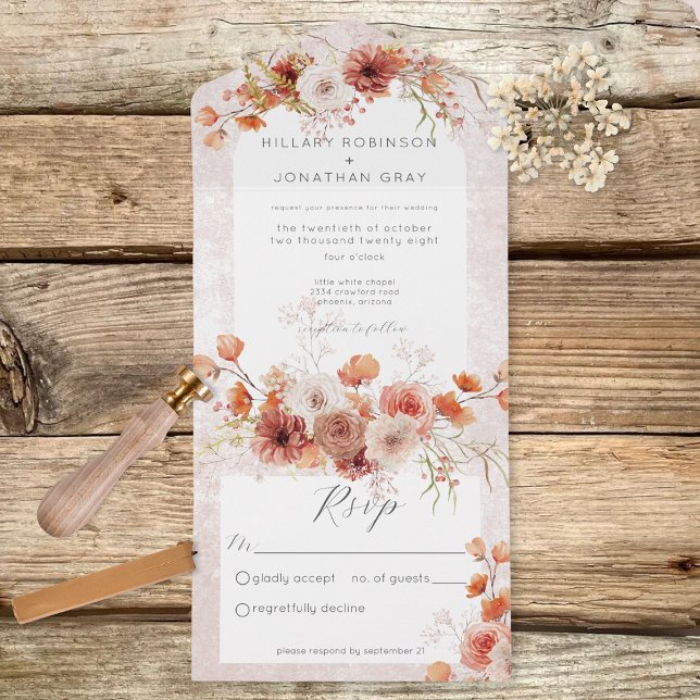 Invitación Todo En Uno Floral de óxido moderno sin cena (Subido por el creador)