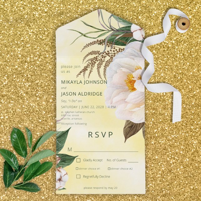 Invitación Todo En Uno Floral de personajes blancos modernos en una cena  (Subido por el creador)