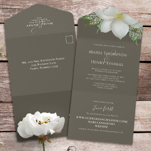 Invitación Todo En Uno Floral Elegante White Magnolia Invitado