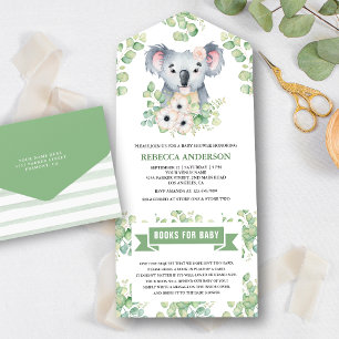 Invitación Todo En Uno Floral Eucalyptus Koala Chica Baby Shower