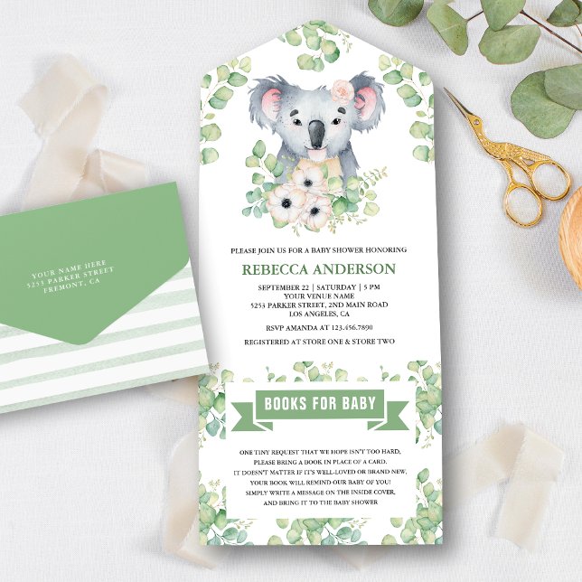 Invitación Todo En Uno Floral Eucalyptus Koala Chica Baby Shower (Subido por el creador)