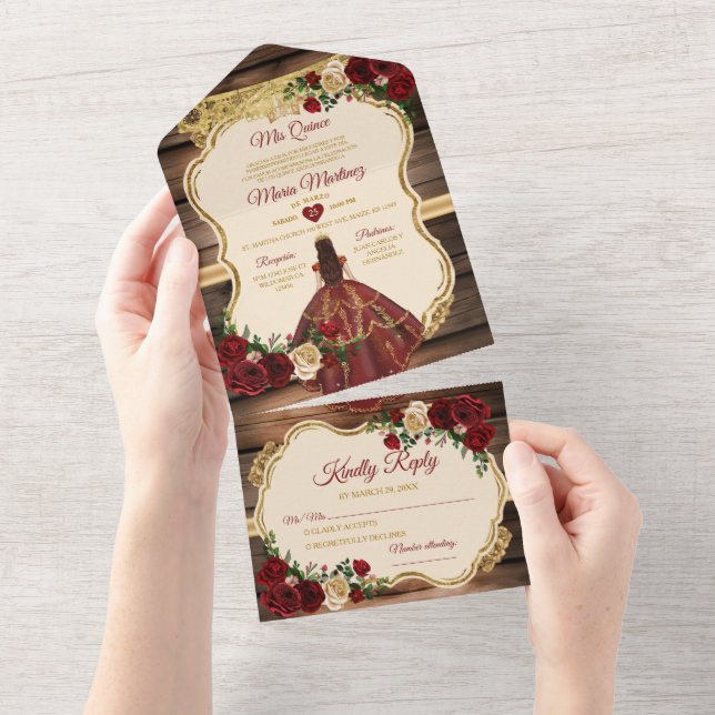 Invitación Todo En Uno Floral floral española de madera ruidosa de queso (desgarro)