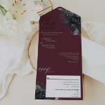 Invitación Todo En Uno Floral gótica oscura hasta la muerte nos hace Boda<br><div class="desc">Esta florida floral gótica oscura hasta la muerte nos hace parte boda en un diseño de invitación que presenta un sencillo tono de joya burdeos con fondo de color burdeos con una vegetación retro victoriana y adornos florales adornados con una moderna fuente minimalista que ofrece una presentación sofisticada y caprichosa...</div>