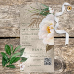 Invitación Todo En Uno Floral moderna de gente blanca sobre el código QR<br><div class="desc">DISPONIBLE CON O SIN CÓDIGO QR PARA ESCALAR EN EL ÁREA RSVP. Este diseño presenta un gran manicomio blanco con un centro amarillo suave, zonas verdes y bolas de algodón sobre un suave fondo purpurina de champán dorado. Agregue un código QR a su invitación para que los visitantes puedan acceder...</div>